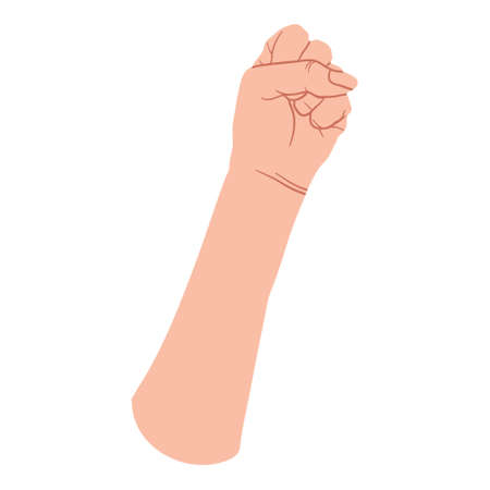 Hand gesture fist up. Fight, freedom, winner and protest concept. Vector flat design in cartoon style. Isolated on white background.のイラスト素材