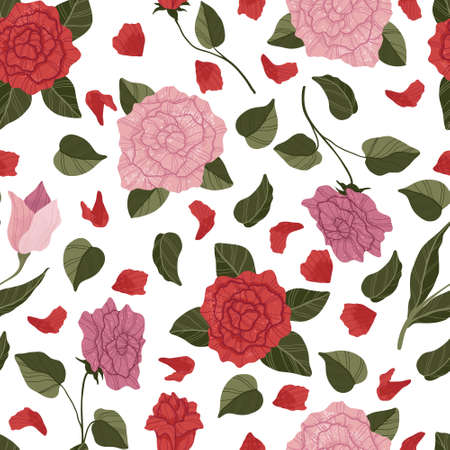 Valentine's Day background with various elements for celebration. Cute cartoons elements in flat style seamless vector pattern for greeting cards and invitations of the wedding, birthday, mother's dayのイラスト素材