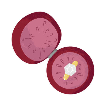 Golden ring with diamond in opened red case.のイラスト素材