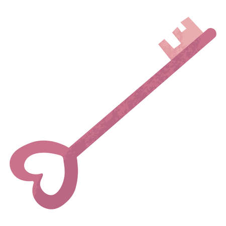 Pink key with heart shape clip art. Key from heart. Symbol of love and St. Valentine's Day. cartoon illustration in flat style. Key icon.のイラスト素材