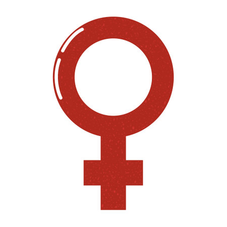 Women gender sign with red color. Mirror of venus icon. Vector illustration in flat cartoon style. Isolated on white background. Feminist clip art. Symbol of freedom and girl power.のイラスト素材