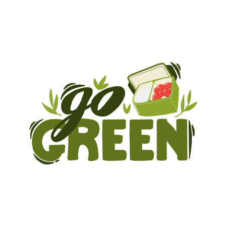 Go green lettering print vector illustration. Zero waste lifestyle motivation slogan. Environmental ecological phrase. Hand drawn quote design for shopping bags, t-shirts, apparel or postersのイラスト素材