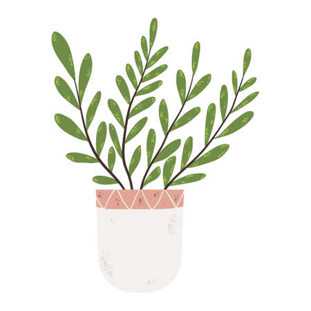Colorful single houseplants in pot. Vector illustrations of Indoor plant in flowerpot. Flowers in pot in flat cartoon style. Isolated on white background.のイラスト素材