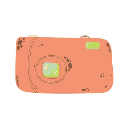 Cute compact photo camera icon in cartoon flat design. Digital camera with battery grip clip art in doodle style. Vector illustration isolated on white background.のイラスト素材