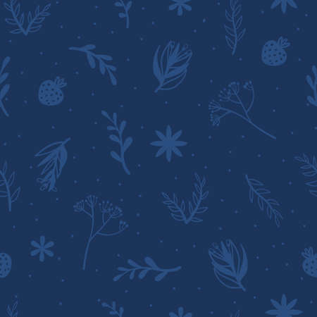 Decorative doodle flower silhouette and modern abstract shape seamless pattern. Cute colorful repeated background with hand drawn botanical elements in Scandinavian style.のイラスト素材