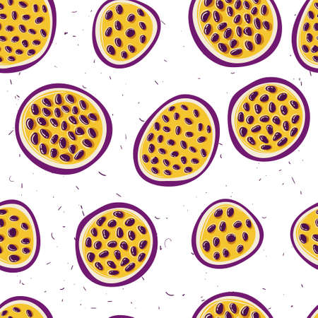 Passion fruits hand drawn vector seamless pattern. Vector fruit background.のイラスト素材