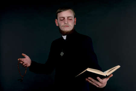 Halloween. A man dressed as the evil Catholic priestの写真素材