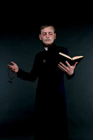 Halloween. A man dressed as the evil Catholic priestの写真素材
