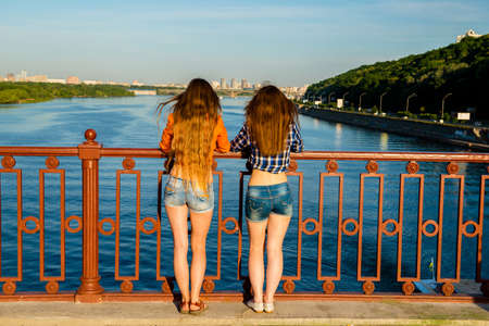 girlfriends are on the waterfront.の写真素材