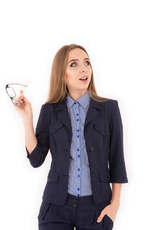 Young successful woman in a business suit has ideaの写真素材