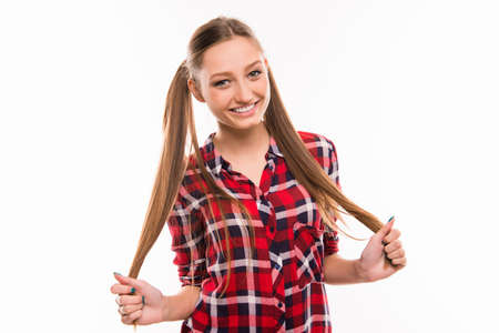 Portrait of cute girl with funny bunchesの写真素材