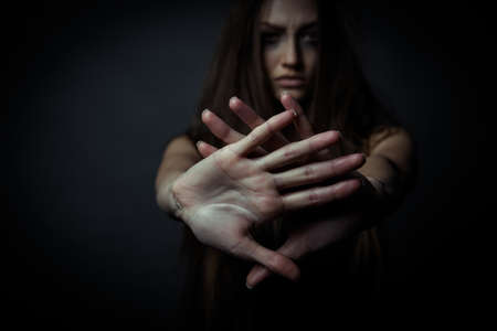 Young unhappy woman, rejection of bad habitsの写真素材