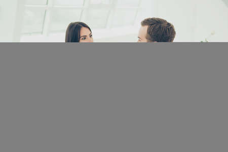 Two businesspeople having a meeting in a restaurant discussing their new strategy and drinking coffeeの写真素材