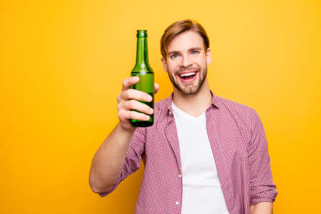 Unshaven person people lifestyle competition champion concept. Portrait of satisfied handsome...