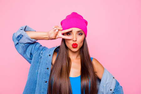 I am princess and number one here! Close up studio photo portrait of pretty lovely coquet charming...