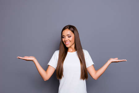 Portrait of brown-haired gorgeous attractive nice young lady.