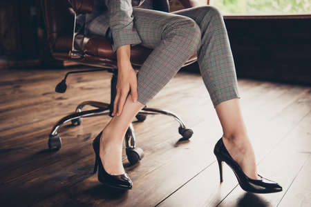 Close-up cropped classic stylish business ladys graceful legs iの写真素材