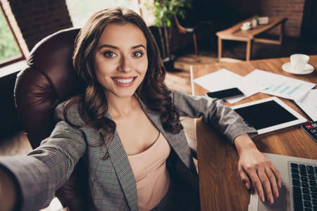 Self-portrait of attractive elegant stylish beautiful classic tr