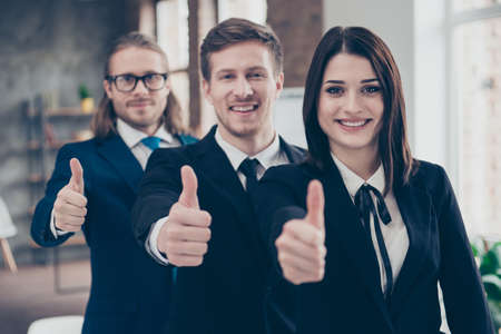 Three stylish modern elegant cheerful glad satisfied business sh
