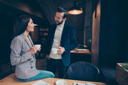 Two cheerful modern professional stylish elegant classic people,の写真素材