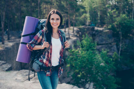 Green tourism. Trendy stylish nice lovely cute girl on vacation,