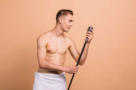 Singing in the shower, rest, relax concept.の写真素材