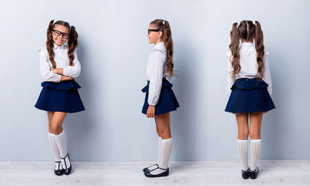 Three variant rear behind half view photo portrait of sweet clevの写真素材