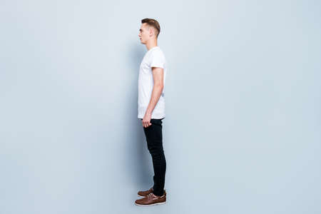 Full length body size, profile side view of stylish handsome treの写真素材