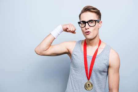 Look at me, Im the best Portrait of strong, strength, funny, jの写真素材