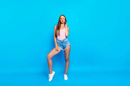 Full length body size of nice attractive winsome cocky adorableの写真素材