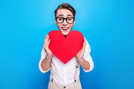 Portrait of funky crazy cheerful nice positive optimistic caucasの写真素材