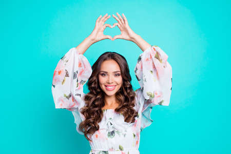 Portrait of good-looking, magnificent, exquisite brunette showinの写真素材