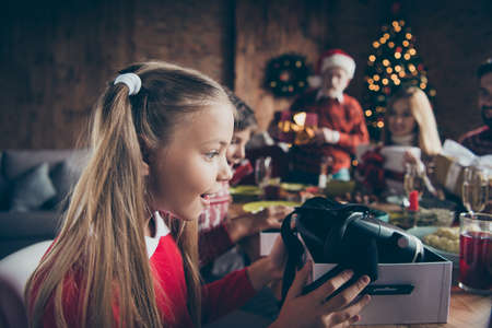 Profile side view of excited girl with desirable surpriseの写真素材