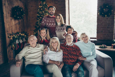Portrait of cheerful glad family, noel gathering, meeting.の写真素材