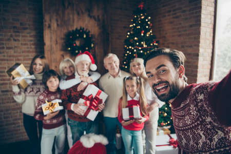 X mas fairy. Self-portrait of cheerful full familyの写真素材