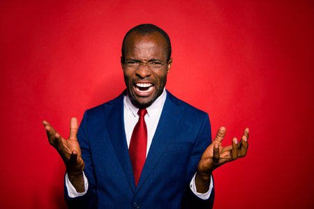 Portrait of tense evil madness chic classy confident peopleの写真素材