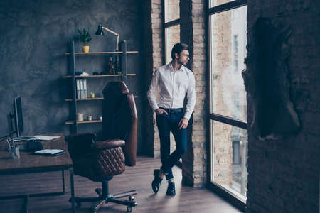 Full legs body size portrait of lifestyle minded thoughtful wellの写真素材