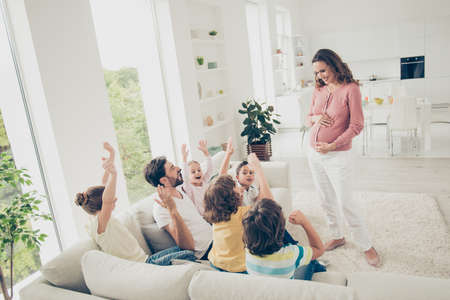 Leisure, lifestyle concept. Photo of positivity, glad, enjoy familyの写真素材