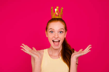 Close-up portrait of nice attractive cool cheerful positive teenage girlの写真素材