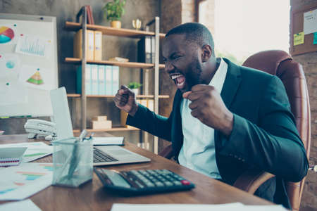 Profile side view of elegant stylish handsome furious mad business manの写真素材