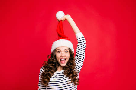 Portrait of nice cute ecstatic lovely charming attractive curly-の写真素材