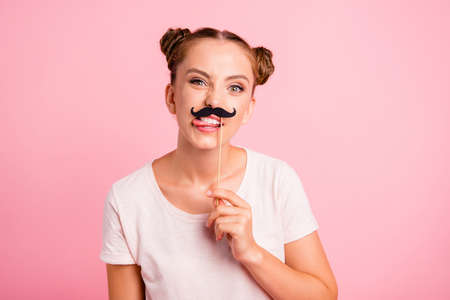 Portrait of girl posing with pink background.の写真素材