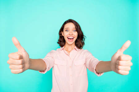 Portrait of glad cheerful attractive cute nice optimistic positiの写真素材