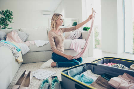 Profile side view full legs body size lady in her shoes casual dの写真素材