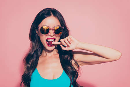 Close-up portrait of nice cheerful attractive charming adorableの写真素材