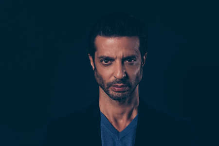 Close-up portrait of nice well-groomed calm handsome attractive