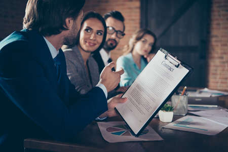 Profile side view portrait of four beautiful attractive positiveの写真素材