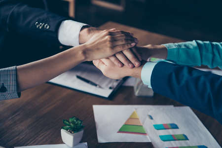 Cropped close-up photo of hands stylish elegant classy businesspの写真素材