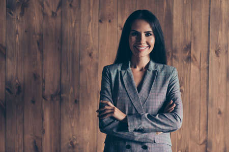 Portrait of nice cheerful cheery classy attractive charming adorの写真素材