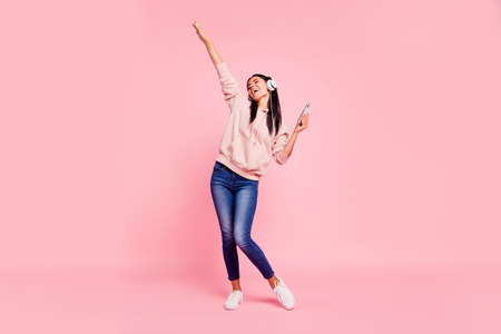 Full legs length body size cool carefree careless lady with herの写真素材